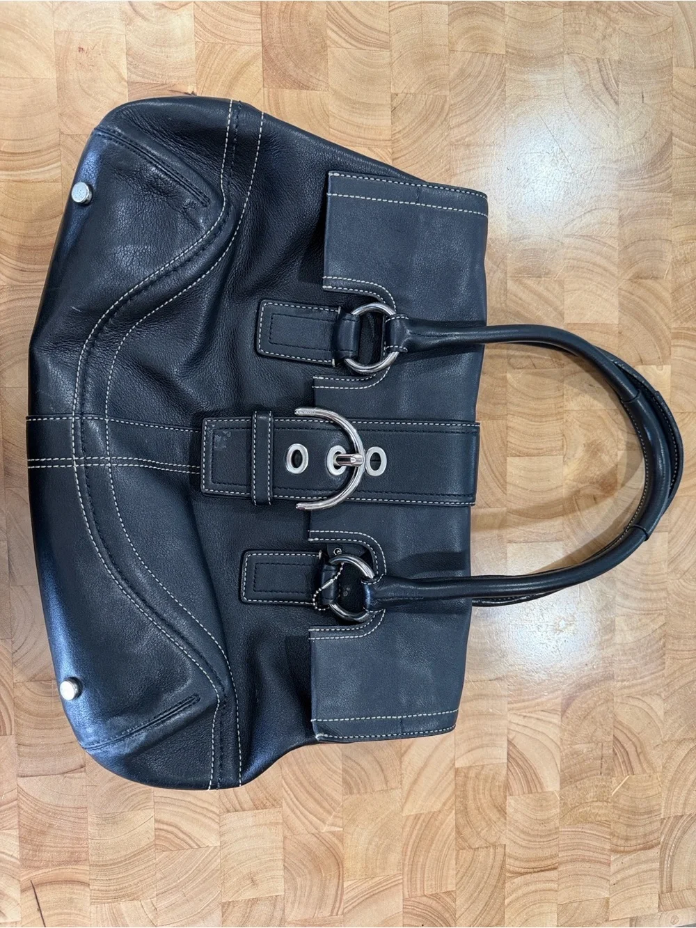 Coach Black Leather Shoulder Bag with Silver Hardware